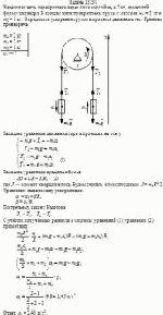 Невесомая нить переброшена через блок массой m<sub>3</sub> = 2 кг, имеющий форму